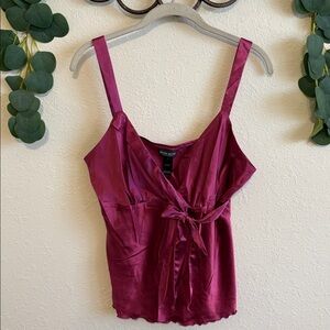 Vintage Y2K Bisou Bisou Burgundy Satin Tie-Front Cami Top💕